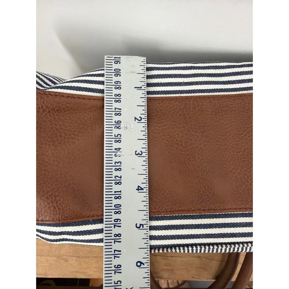 P. Blue Piel Pelle Striped Canvas Satchel Bag Navy White Brown C-22447A
